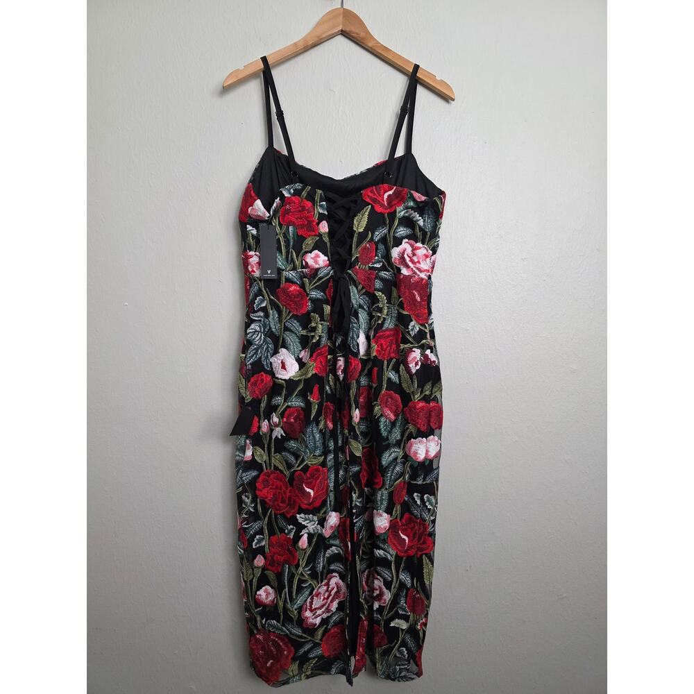 NWT Lulus Notorious Refinement Black Multi Embroidered Lace-Up Midi Dress XL - Picture 10 of 15